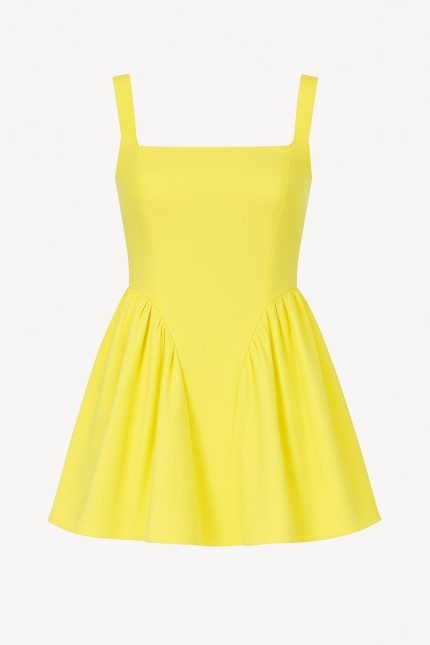 Sarı Poplin Fiyonk Detaylı Mini Elbise
